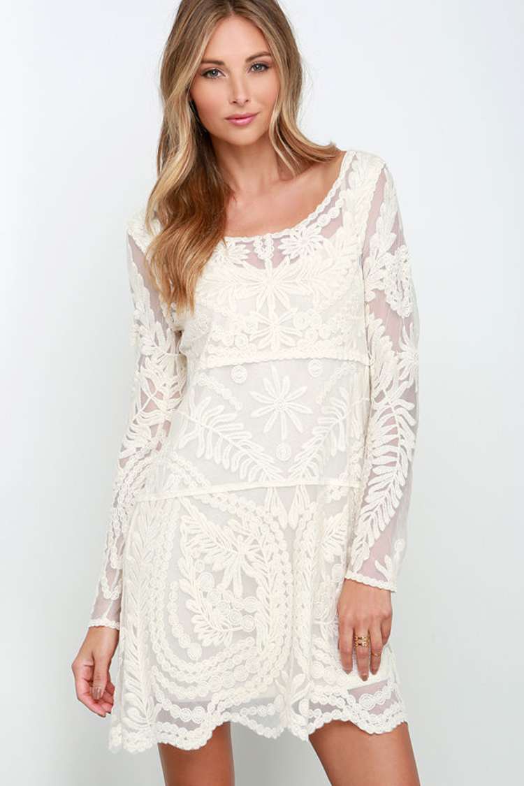 Black Swan Heidi Dress - Cream Dress - Lace Dress - Embroidered Dress -  $103.00 - Lulus