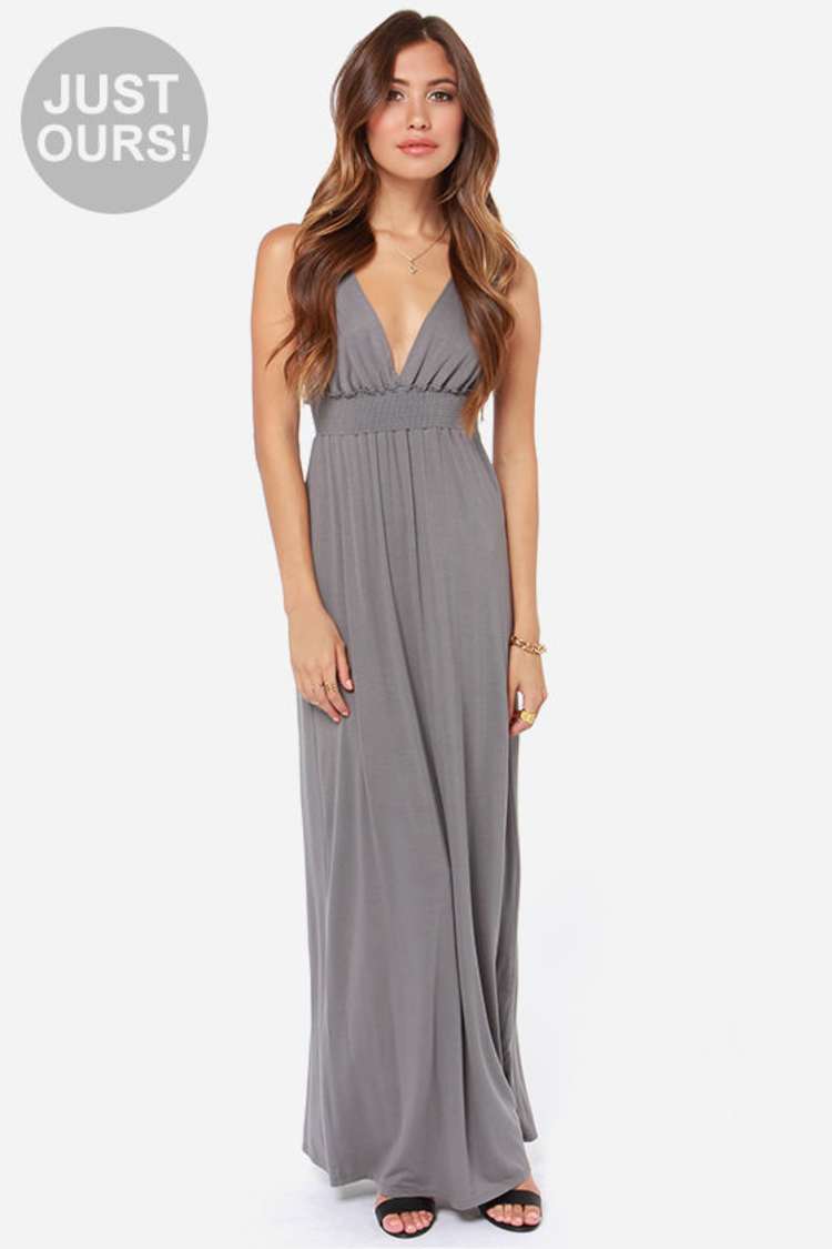 lulus gray maxi dress Dark Grey Satin Dress - Draped Maxi Dress - Square Neck Dress
