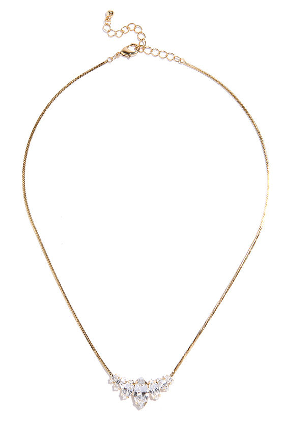 Pretty Gold Necklace - Snake Chain Necklace - Rhinestone Necklace - $18.00