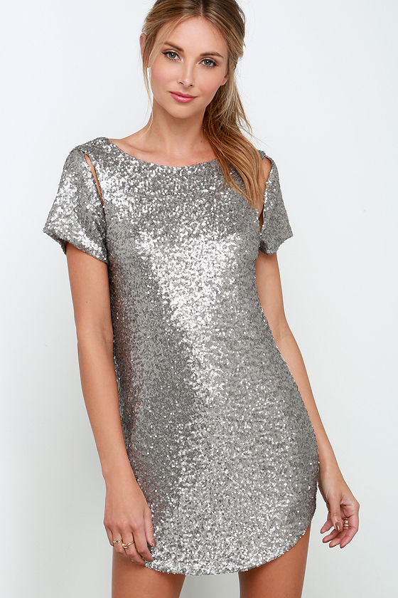 Amuse Society Midnight Dress - Silver Sequin Dress - Backless Dress ...