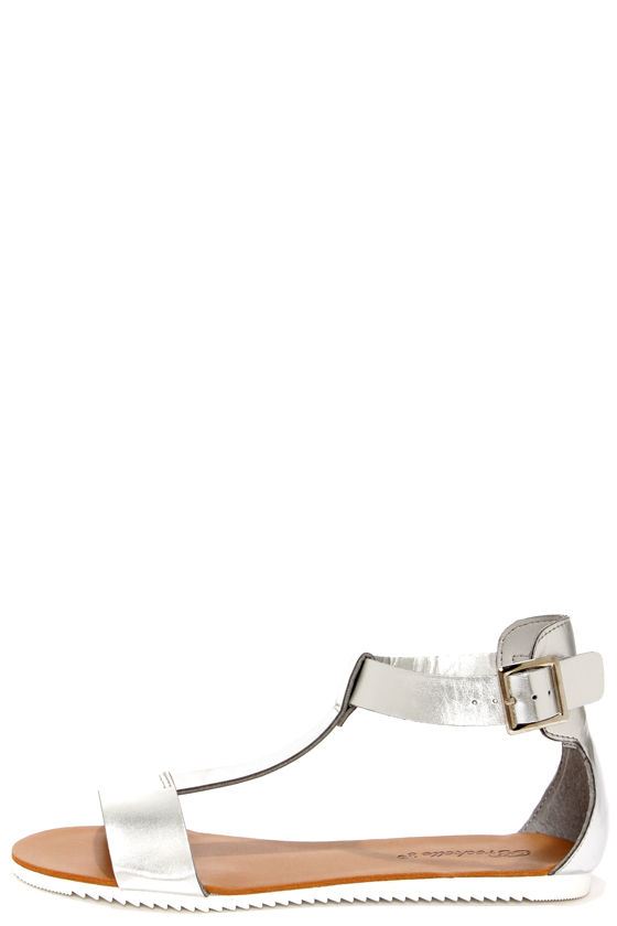 silver strap sandals flat