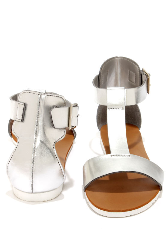 silver strap sandals flat