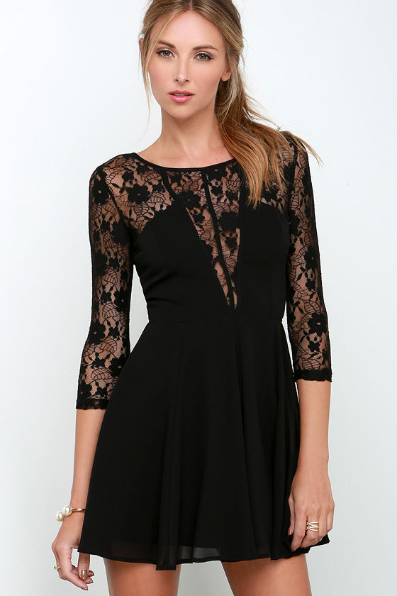 Sexy Black Dress - Fit and Flare Dress - Lace Dress - $54.00 - Lulus