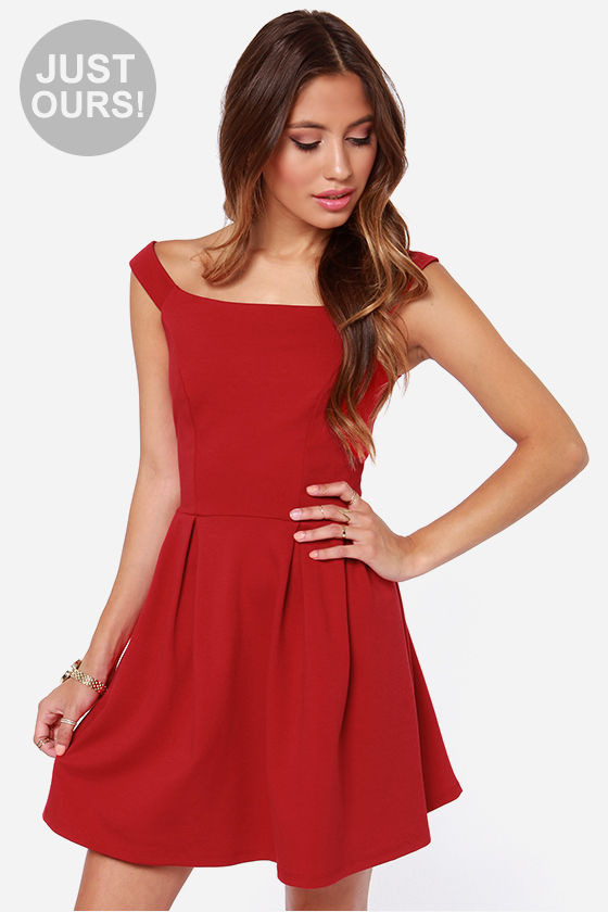 Cute Red Dress - Off-the-Shoulder Dress - Skater Dress - $47.00 - Lulus