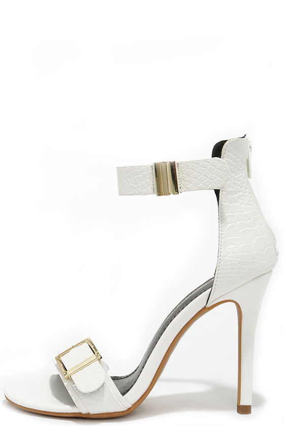 Cute White Heels Snakeskin Heels Ankle Strap Heels 32.00 Lulus