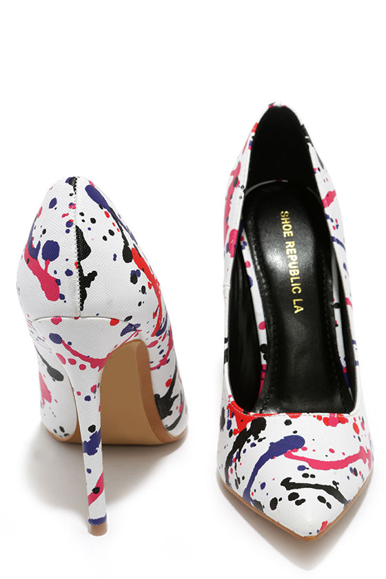 Art of This World White Splatter Print Pointed Pumps