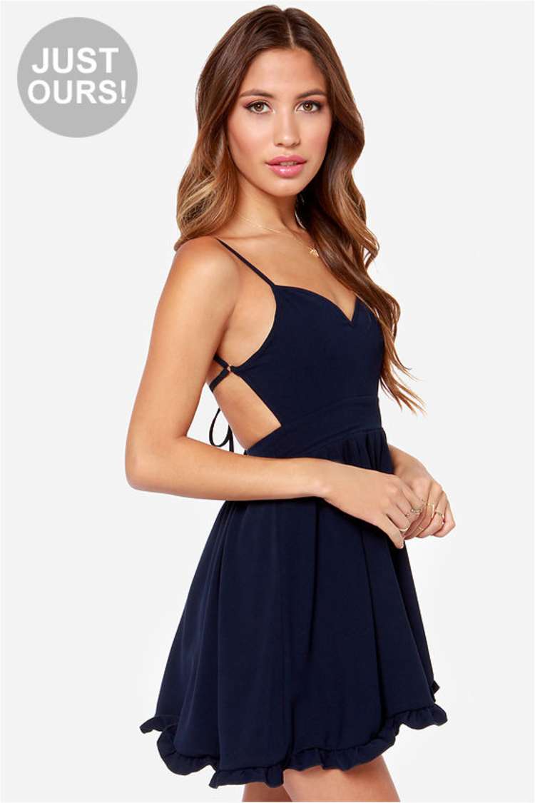 slim fit dress slacks Tea Time Ruffled Short Skater Dress