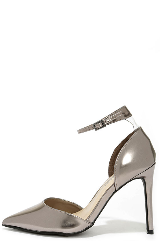 Pretty Pewter Pumps Ankle Strap Pumps TwoPiece Pumps Silver
