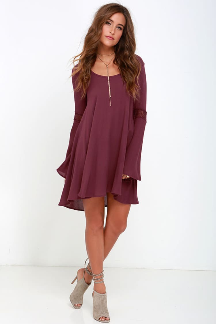burgundy shift dresses Burgundy Lace Shift Dress — Cotton Girls Dress main image 0