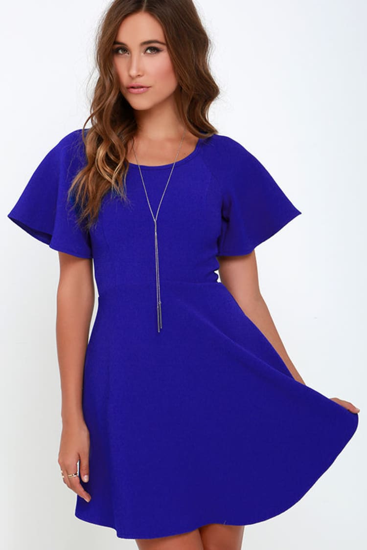 Chic Cobalt Blue Dress - Fit and Flare Dress - Short Sleeve Dress - $64.00  - Lulus