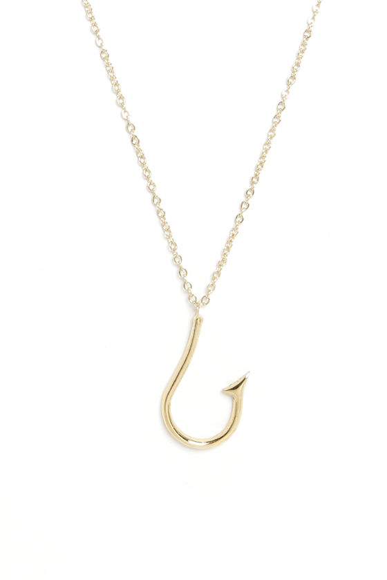 Cute Gold Necklace - Fishhook Necklace - $14.00 - Lulus