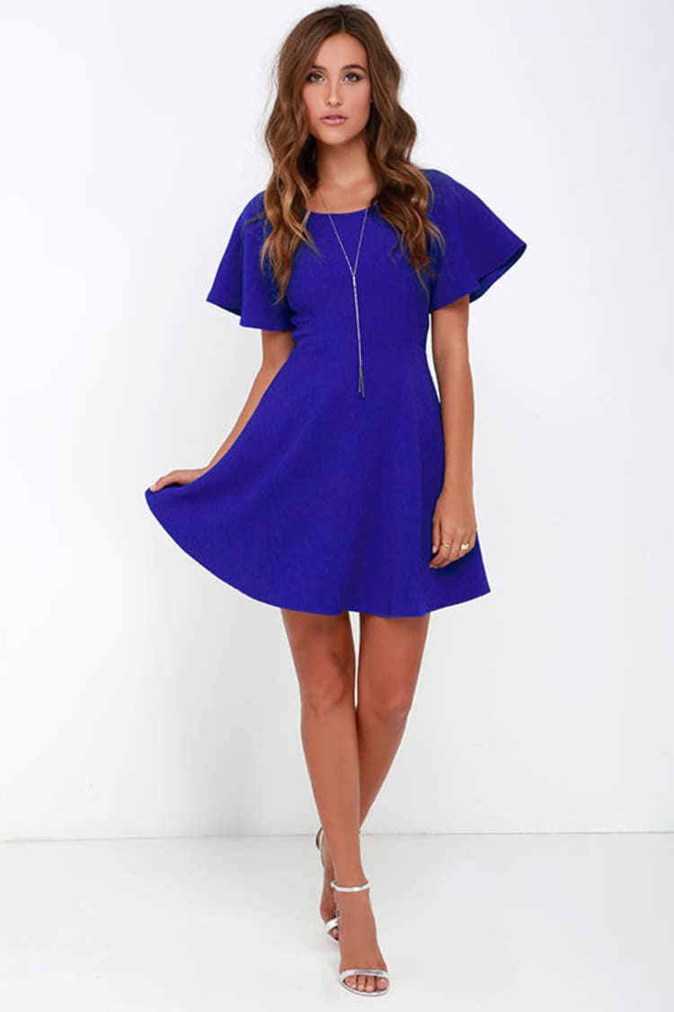cobalt blue fit and flare dress Chic Cobalt Blue Dress - Fit and Flare Dress - Short Sleeve Dress - $64.00