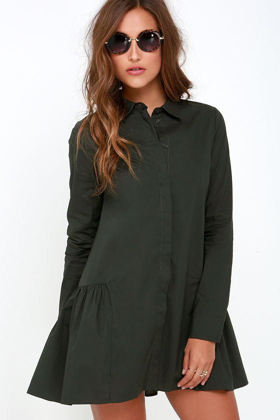 Beneath a Canopy Dark Green Long Sleeve Dress