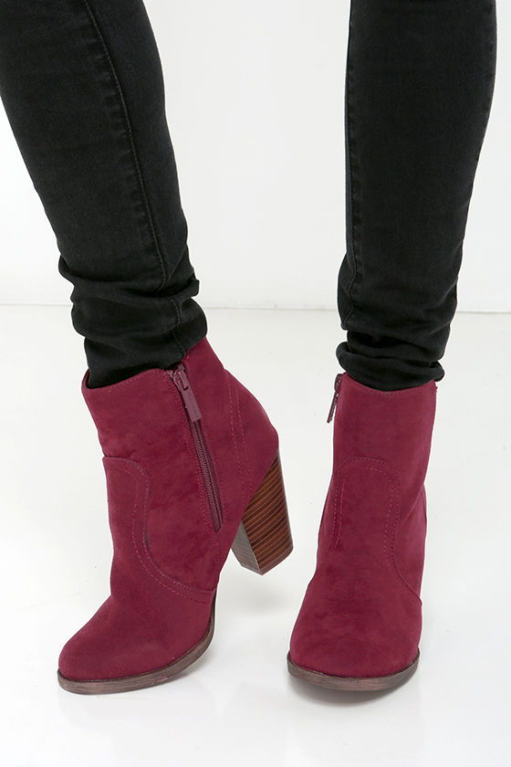 wine suede booties