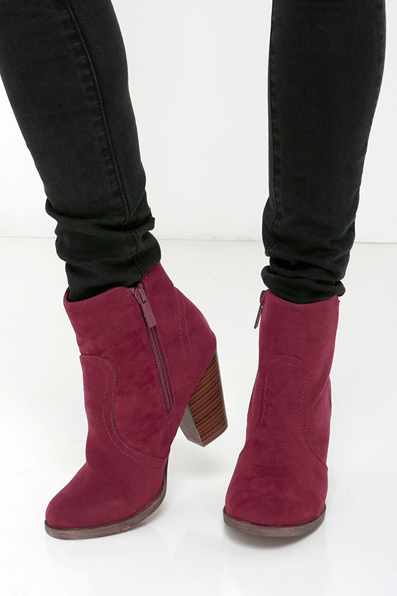Heydays Wine Red Suede Ankle Boots