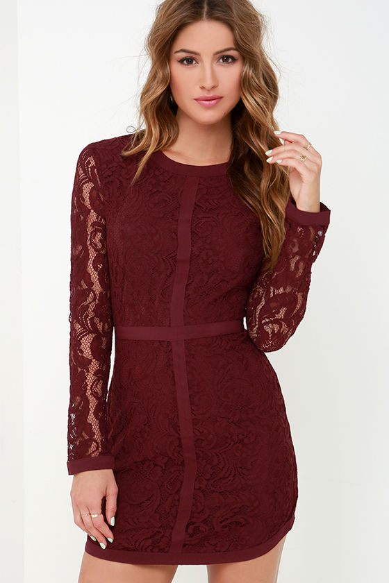 burgundy long sleeve dress for wedding