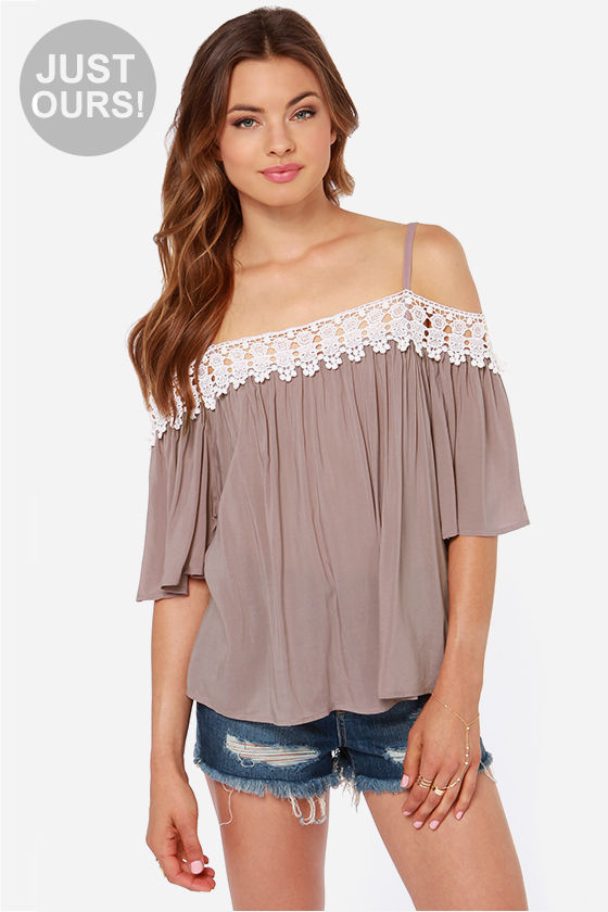 Pretty Taupe Top - Lace Top - Off the Shoulder Top - $38.00 - Lulus