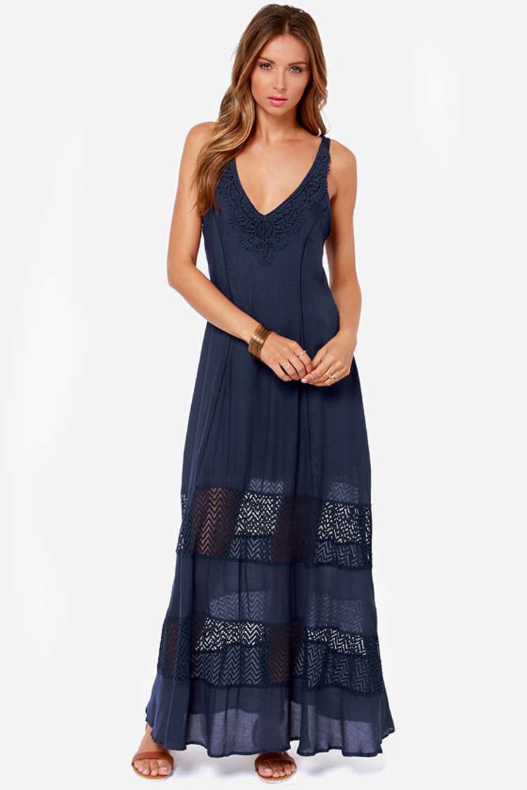 Cute Navy Blue Dress - Maxi Dress - Boho Dress - Crochet Dress - $66.00 -  Lulus