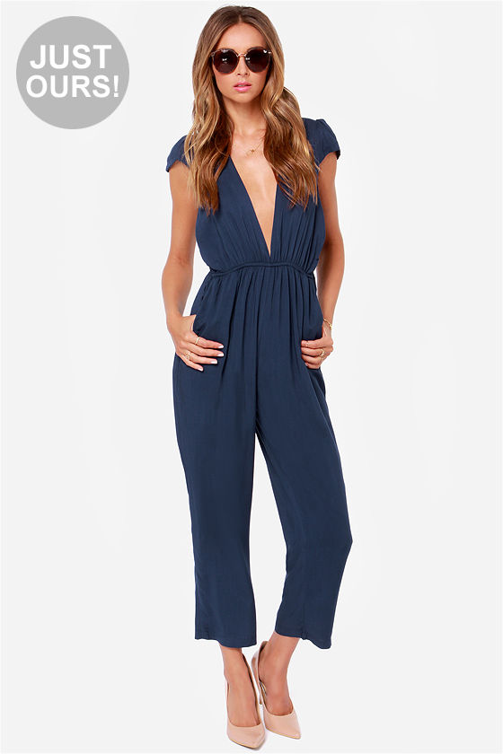 Cute Navy Blue Jumpsuit - Cropped Jumpsuit - $56.00 - Lulus