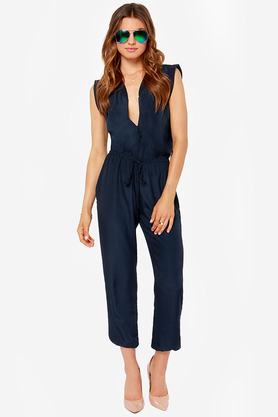 Cute Blue Jumpsuit - Navy Blue Jumpsuit - Cropped Jumpsuit - $75.00 - Lulus