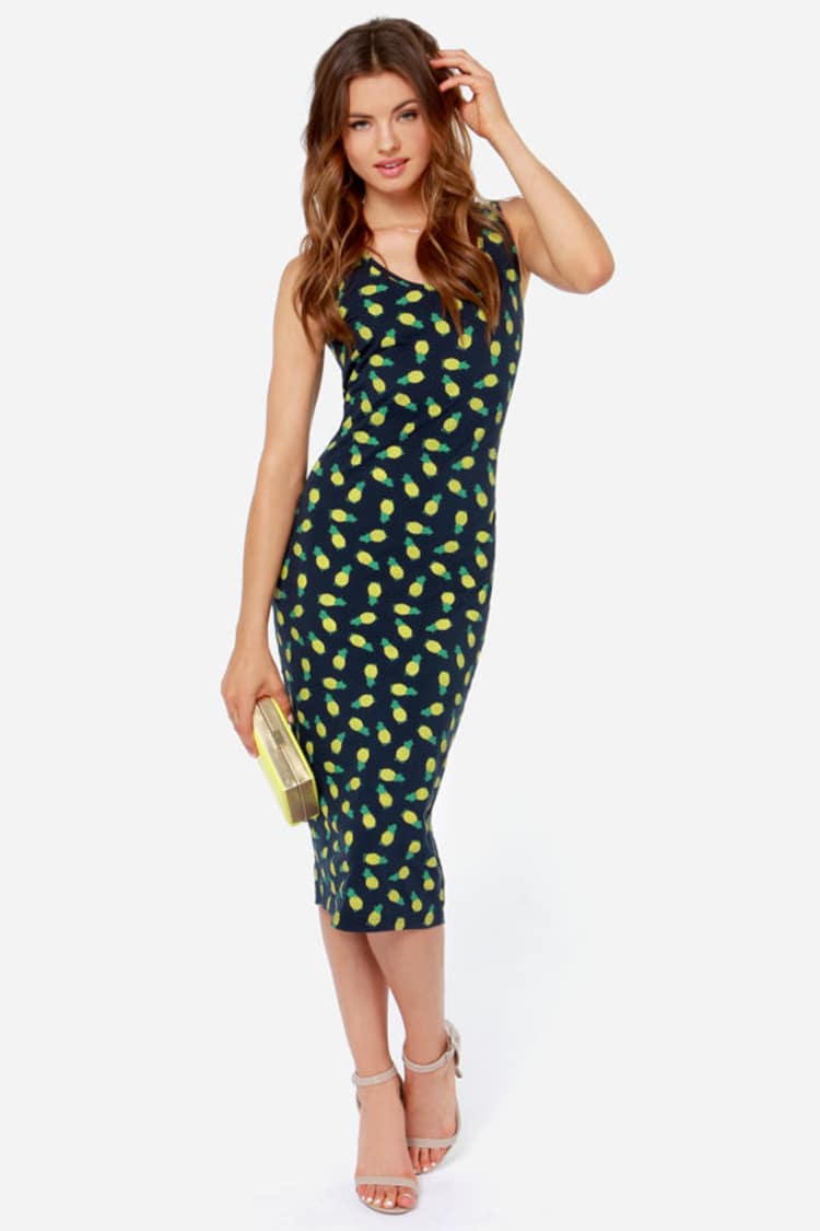 pineapple bodycon dress Poppy Lux Pina Colada - Print Dress - Midi Dress - $49.00 Midi bodycon