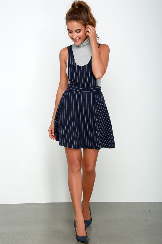 dark blue pinafore dress