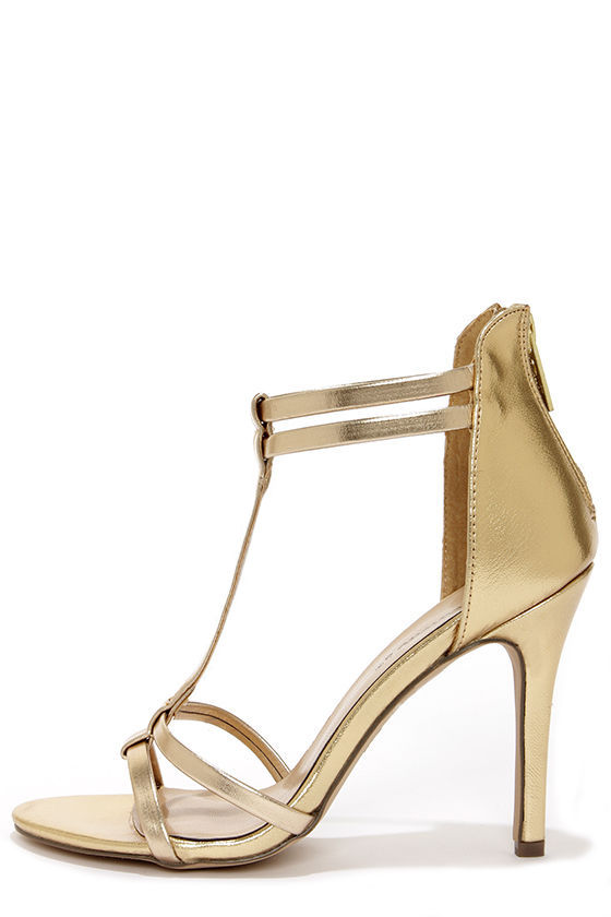 gold t strap shoes