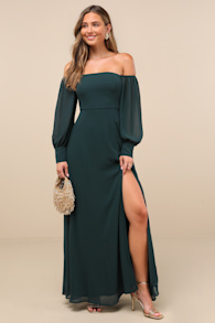 Feel the Romance Emerald Green Off-the-Shoulder Maxi Dress 3