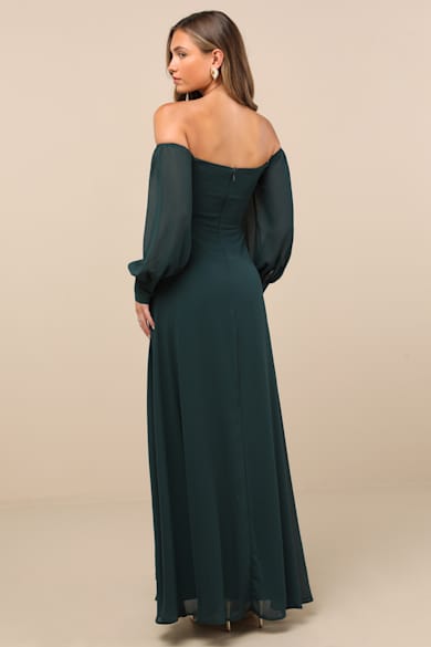 forest green bridesmaid dresses long sleeve Amellia