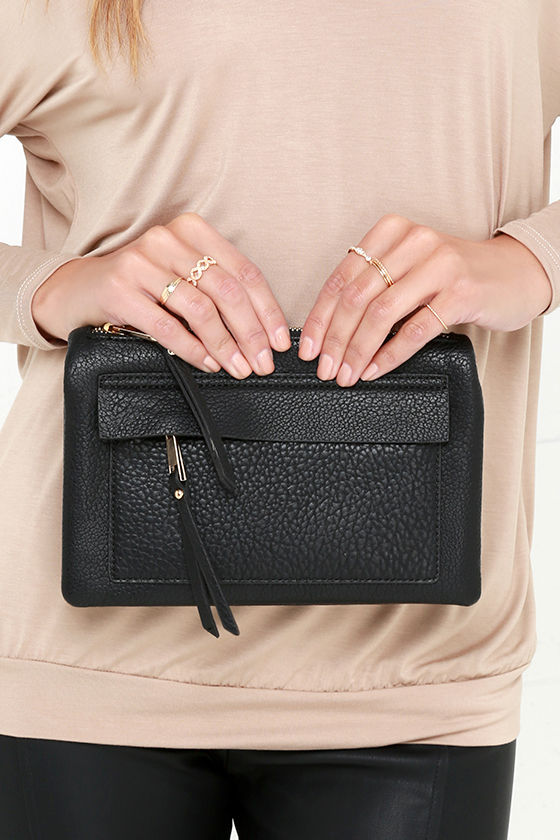 Chic Black Clutch Vegan Leather Clutch Zipper Clutch 39.00 Lulus