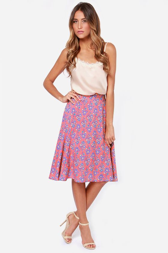 Cute Midi Skirt - Floral Print Skirt - Coral Skirt - $46.00 - Lulus