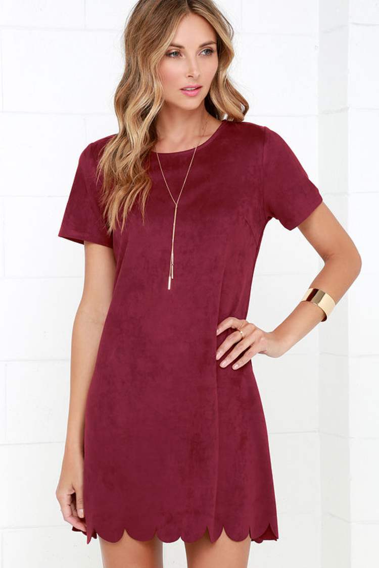 Chic Burgundy Suede Dress - Shift Dress - Scalloped Dress - $58.00 - Lulus Chic Burgundy Suede Dress - Shift Dress - Scalloped Dress - $58.00 - Lulus