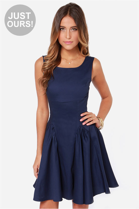 Cute Navy Blue Dress - Godet Dress - $45.00 - Lulus