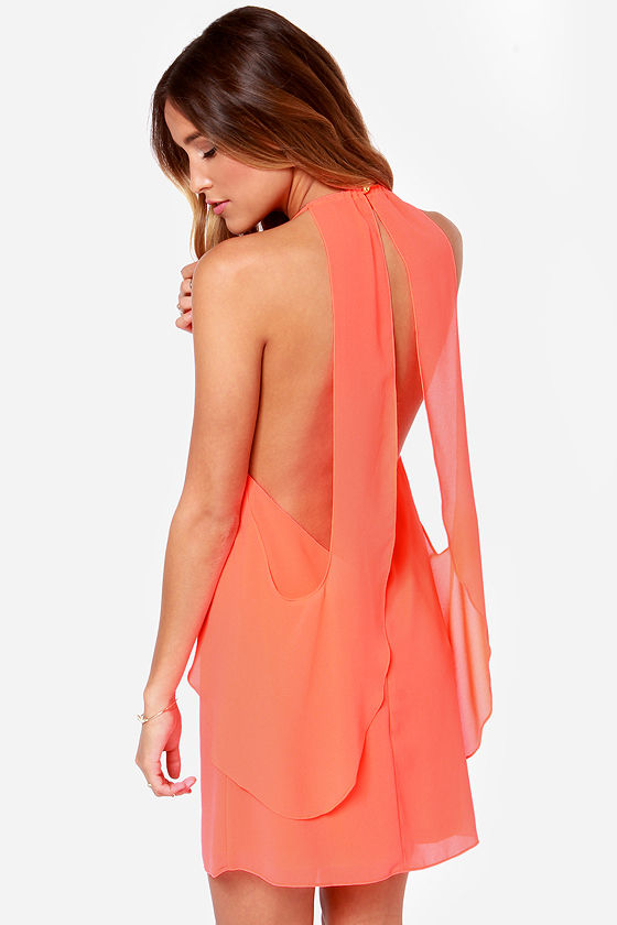 Caution to the Wind Neon Coral Dress