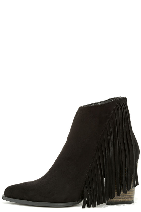 Country Glamour Black Suede Fringe Booties