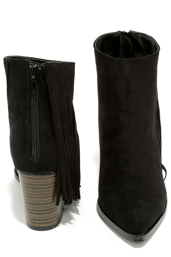 Country Glamour Black Suede Fringe Booties