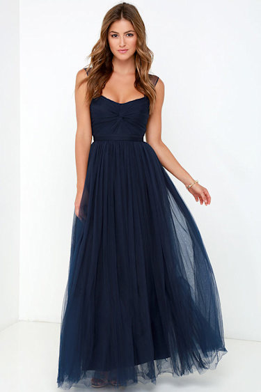 Navy Blue Gown Tulle Dress Maxi Dress Lulus
