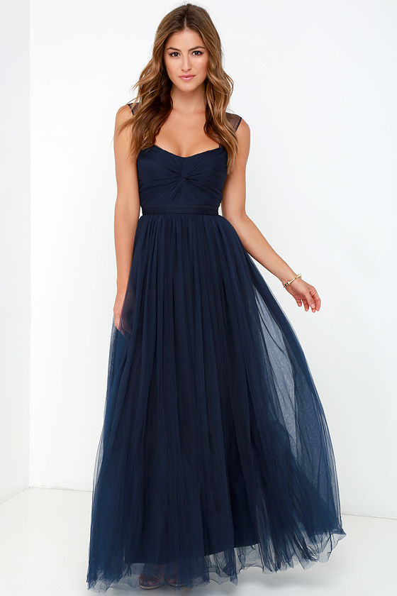 Garden Tulle Navy Blue Maxi Dress