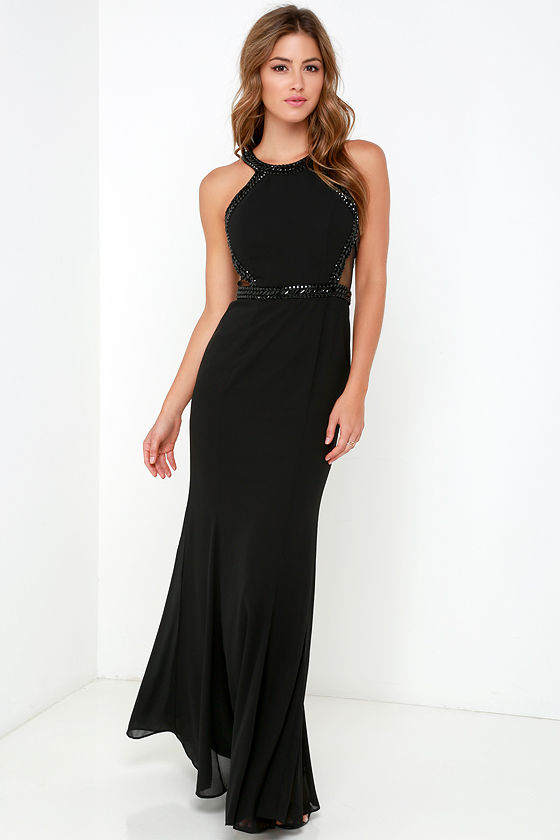 Stunning Black Dress - Rhinestone Dress - Maxi Dress - Mesh Dress ...