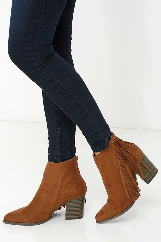 Cool Brown Booties - Vegan Suede Booties - Fringe Booties - $39.00 - Lulus