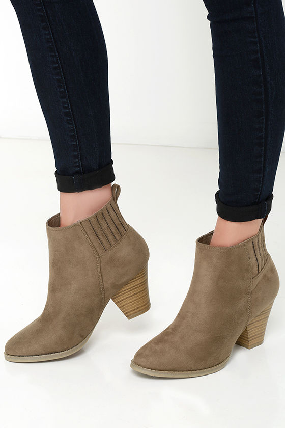 taupe pull on ankle boots