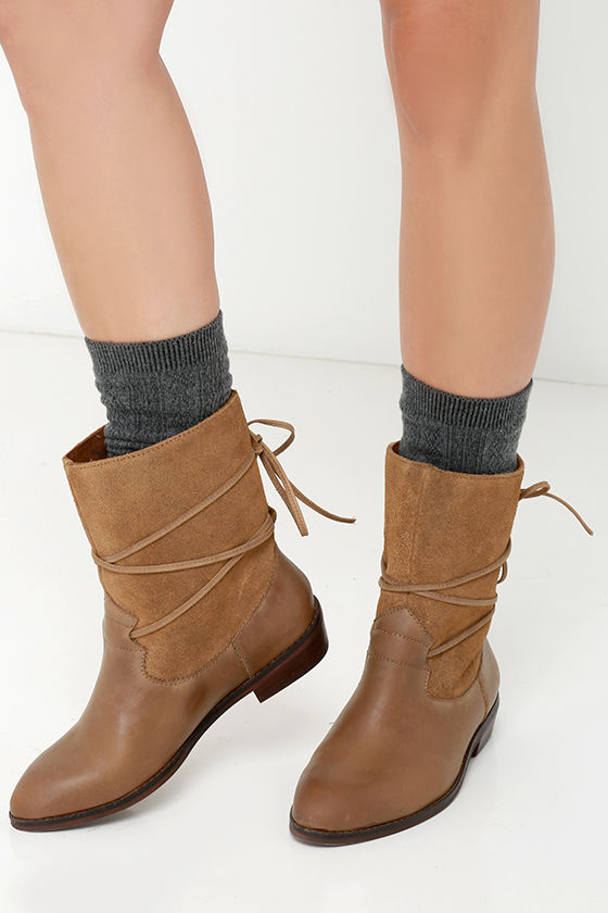 Cute Leather Boots - Flat Boots - Mid-Calf Boots - $139.00