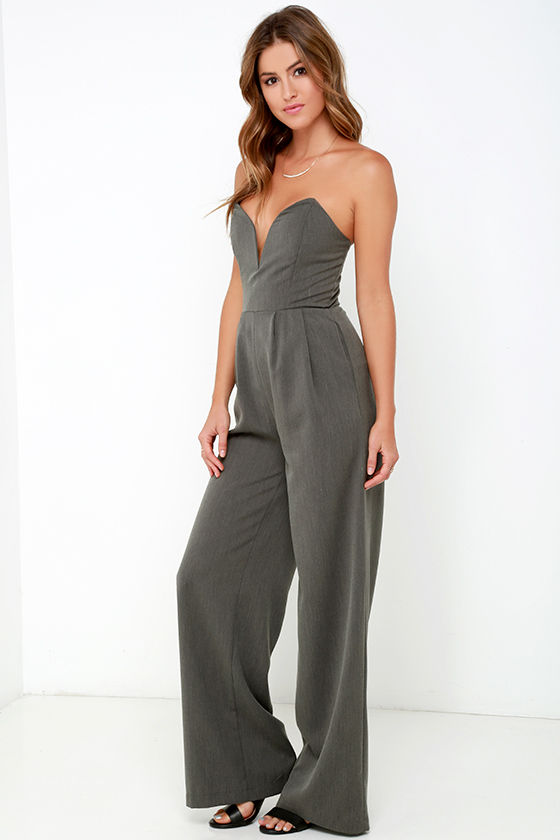 Chic Dark Grey Jumpsuit - Strapless Jumpsuit - Sweetheart Jumpsuit