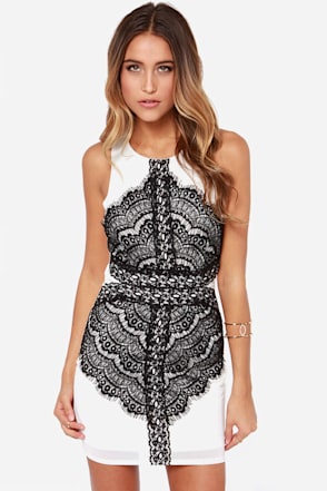 Lovely Black and White Dress - Lace Dress - Bodycon Dress - $67.00 - Lulus Lovely Black and White Dress - Lace Dress - Bodycon Dress - $67.00 - Lulus