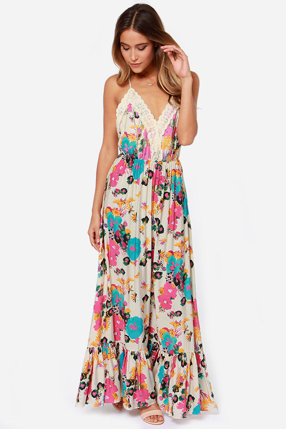 Pretty Maxi Dress - Floral Print Dress - Cream Dress - $57.00 - Lulus