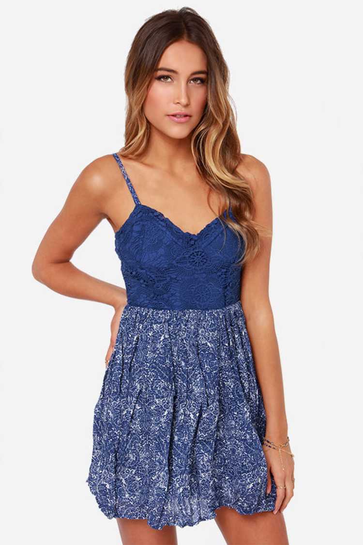 Others Follow Rita - Blue Dress - Lace Dress - Print Dress - $ - Lulus