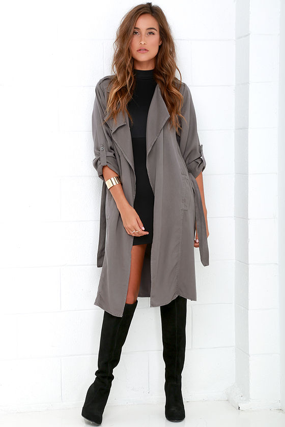Black Swan Emma Trench Coat Dark Grey Coat Duster Coat 115.00 Lulus