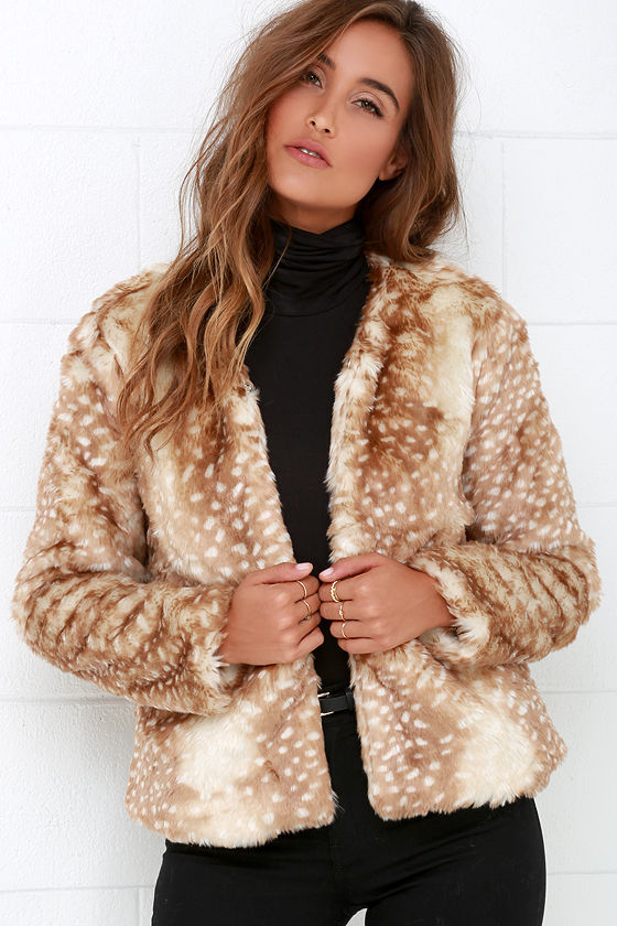 Mink Pink Oh Deer Coat Faux Fur Coat Beige Jacket 119 00