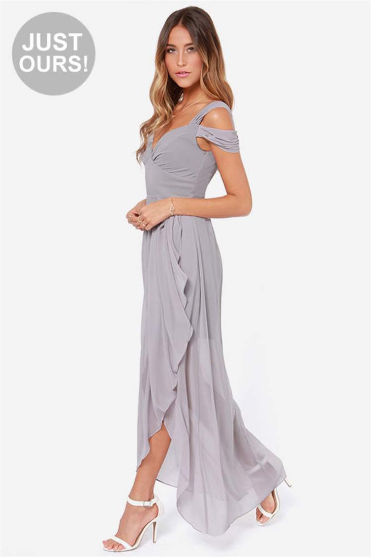 chinese dress ladies Lulus Amara One Shoulder Tiered Maxi Dress Gray Multi main image 0