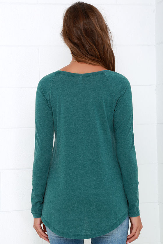 Cool Washed Teal Top - Long Sleeve Top - Burnout Top - $34.00
